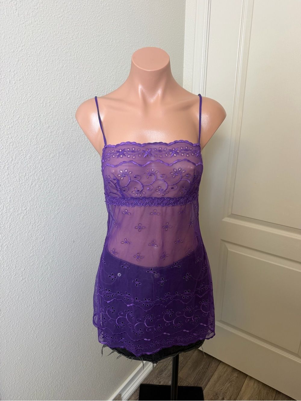 vintage Y2K Victoria's Secret purple eyelet lace babydoll slip dress Sz S